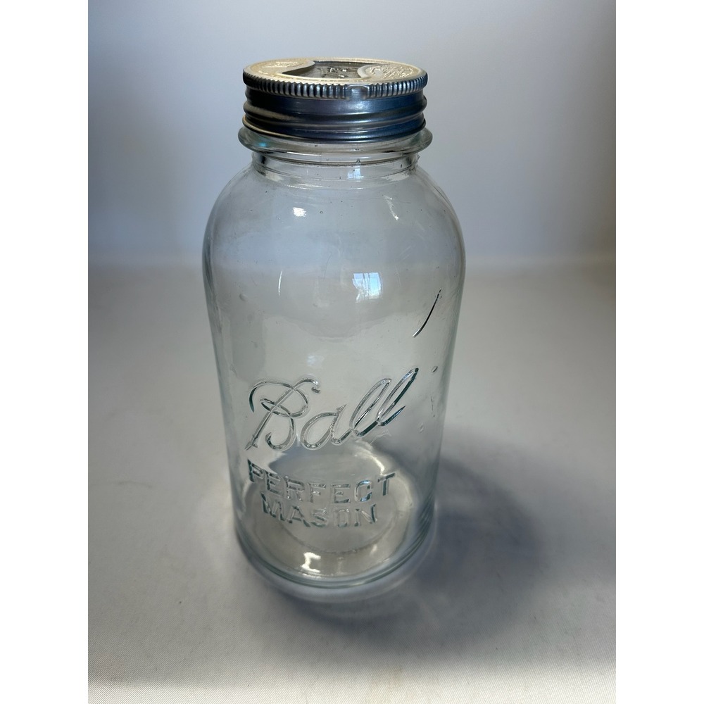 Vintage Ball Perfect Mason Clear Glass 9" Quart Jar with Metal Lid (1933-1960)